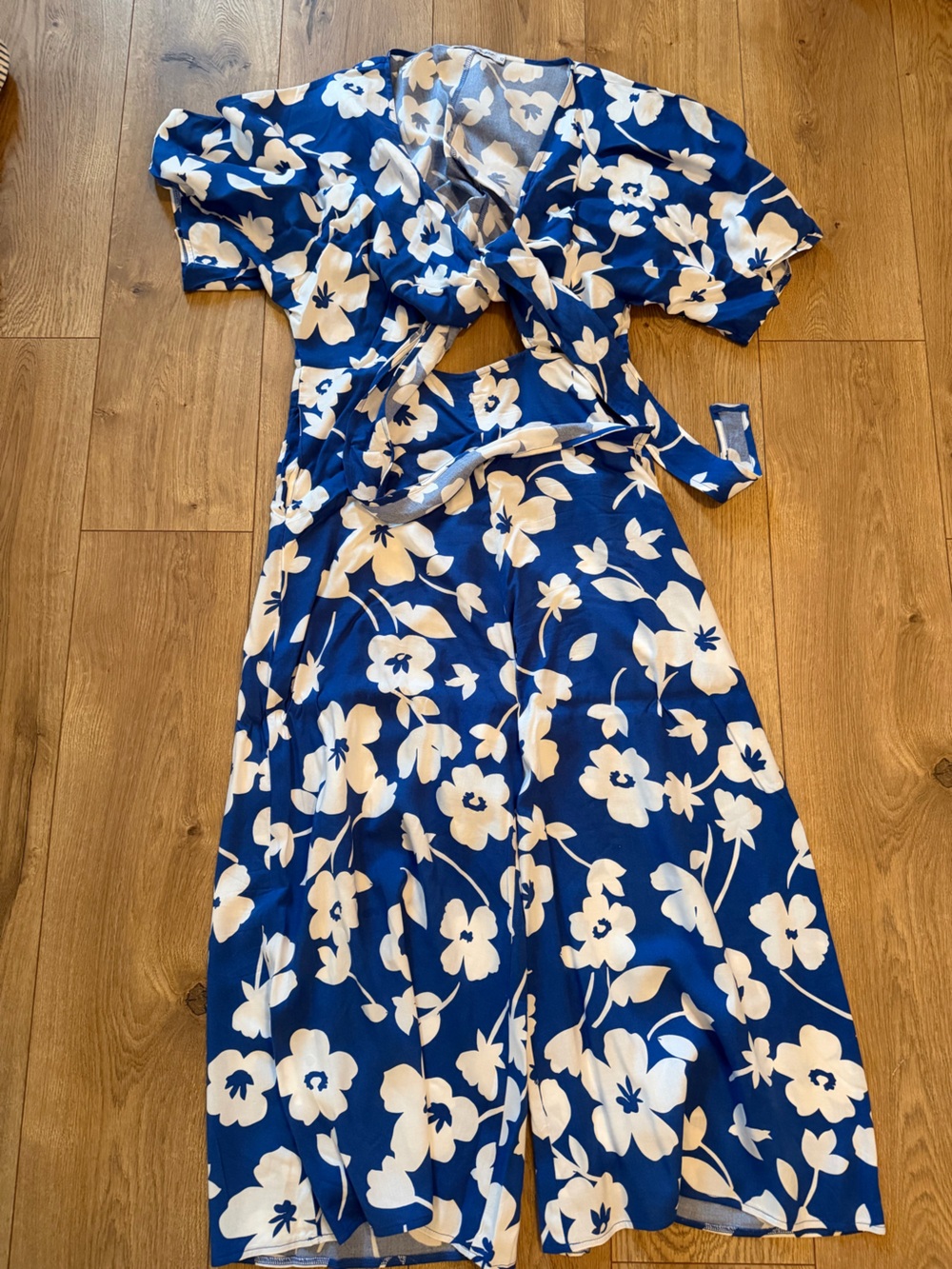 Blue Floral Tie-Waist pants/jumper